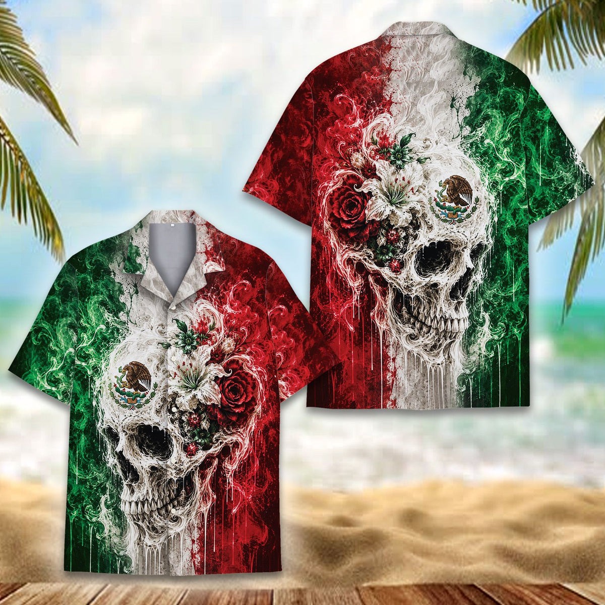 Another front look at the lightweight polyester hawaiian shirt design