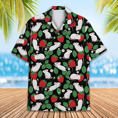 Matching family Hawaiian shirts with mice and strawberries pattern, main view