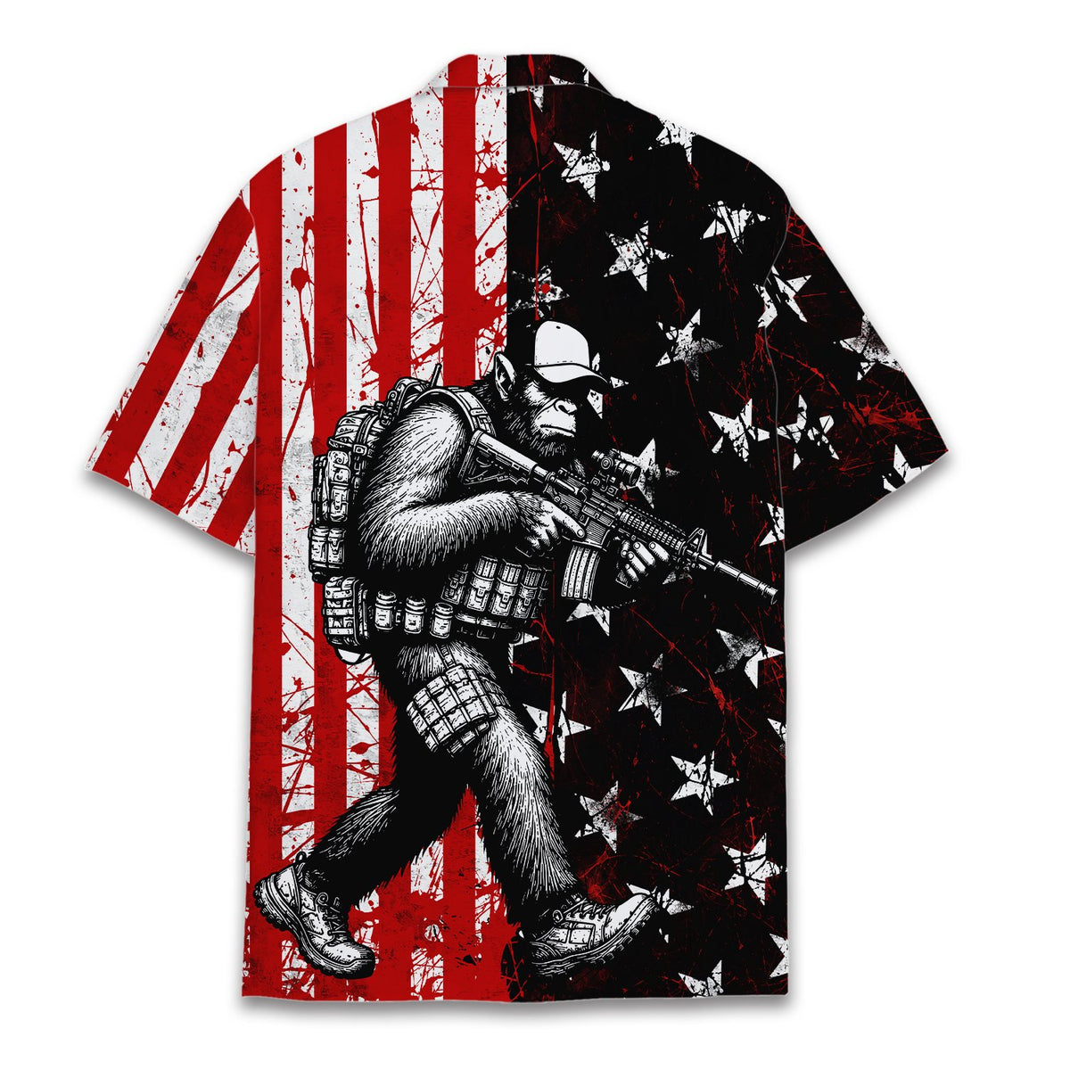 Back view of the military ape patriotic hawaiian shirt