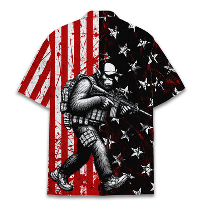 Back view of the military ape patriotic hawaiian shirt