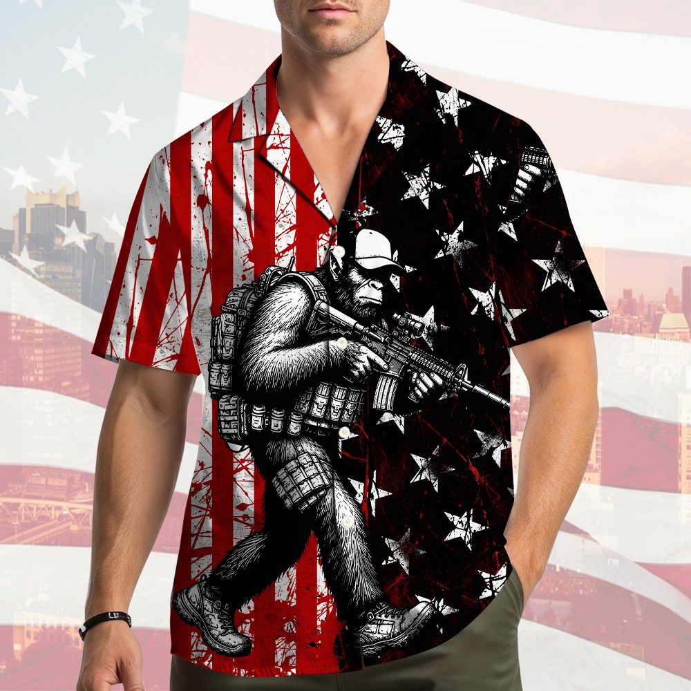 Second lifestyle view featuring the patriotic tactical ape shirt
