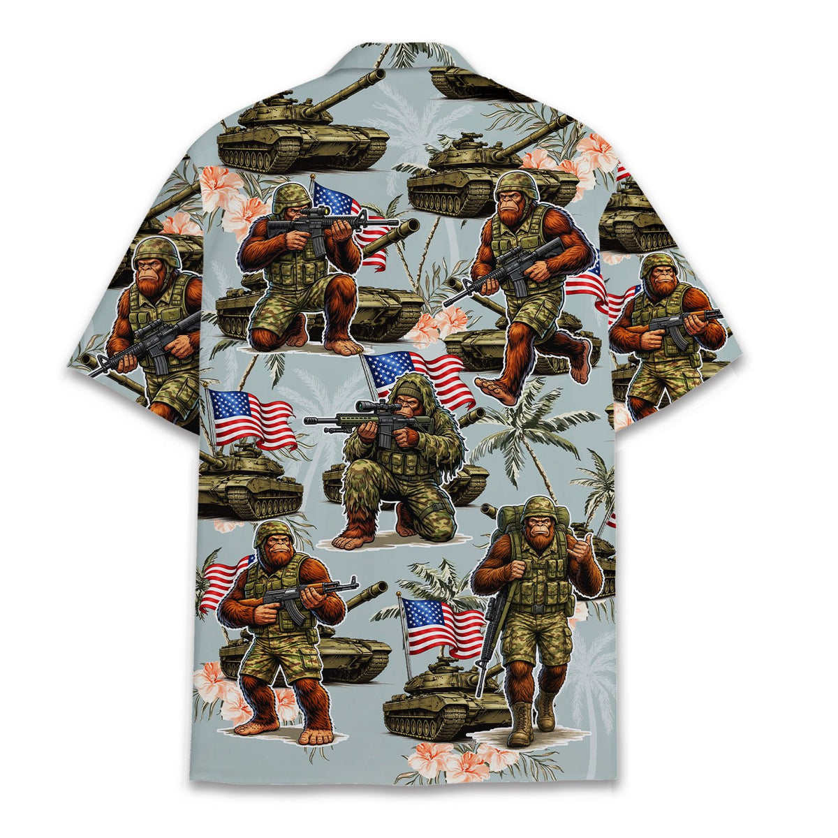 Back view of the blue military hawaiian shirt