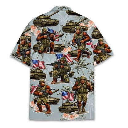 Back view of the blue military hawaiian shirt