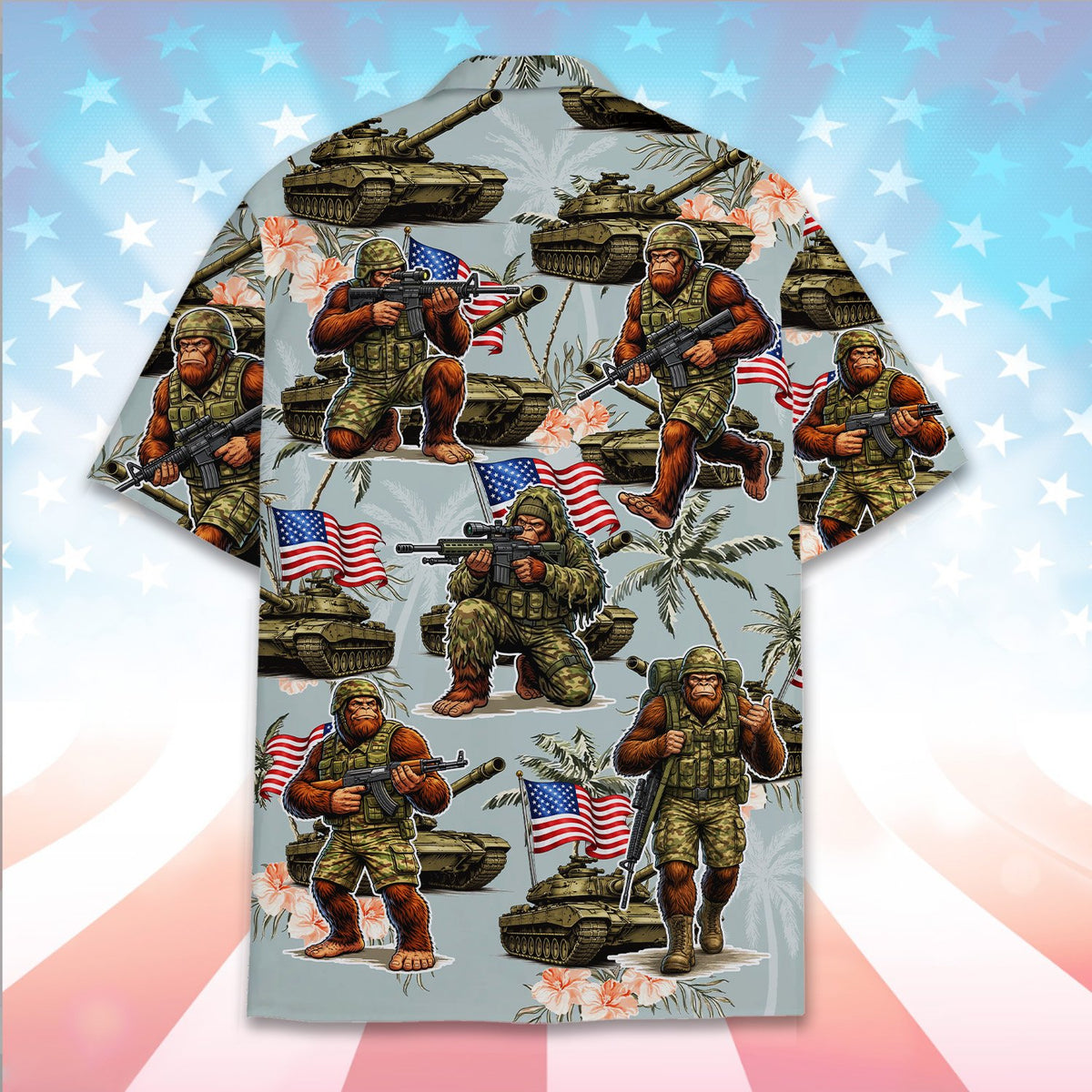 Close-up front view of the military hawaiian shirt pattern