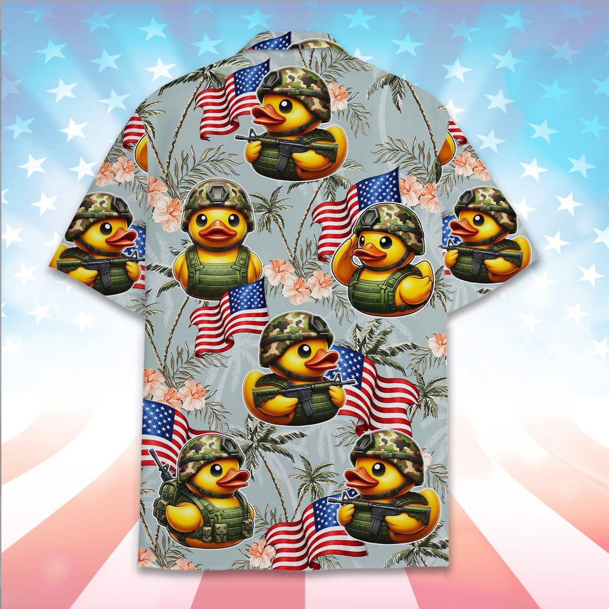Back view of the military duck Hawaiian shirt