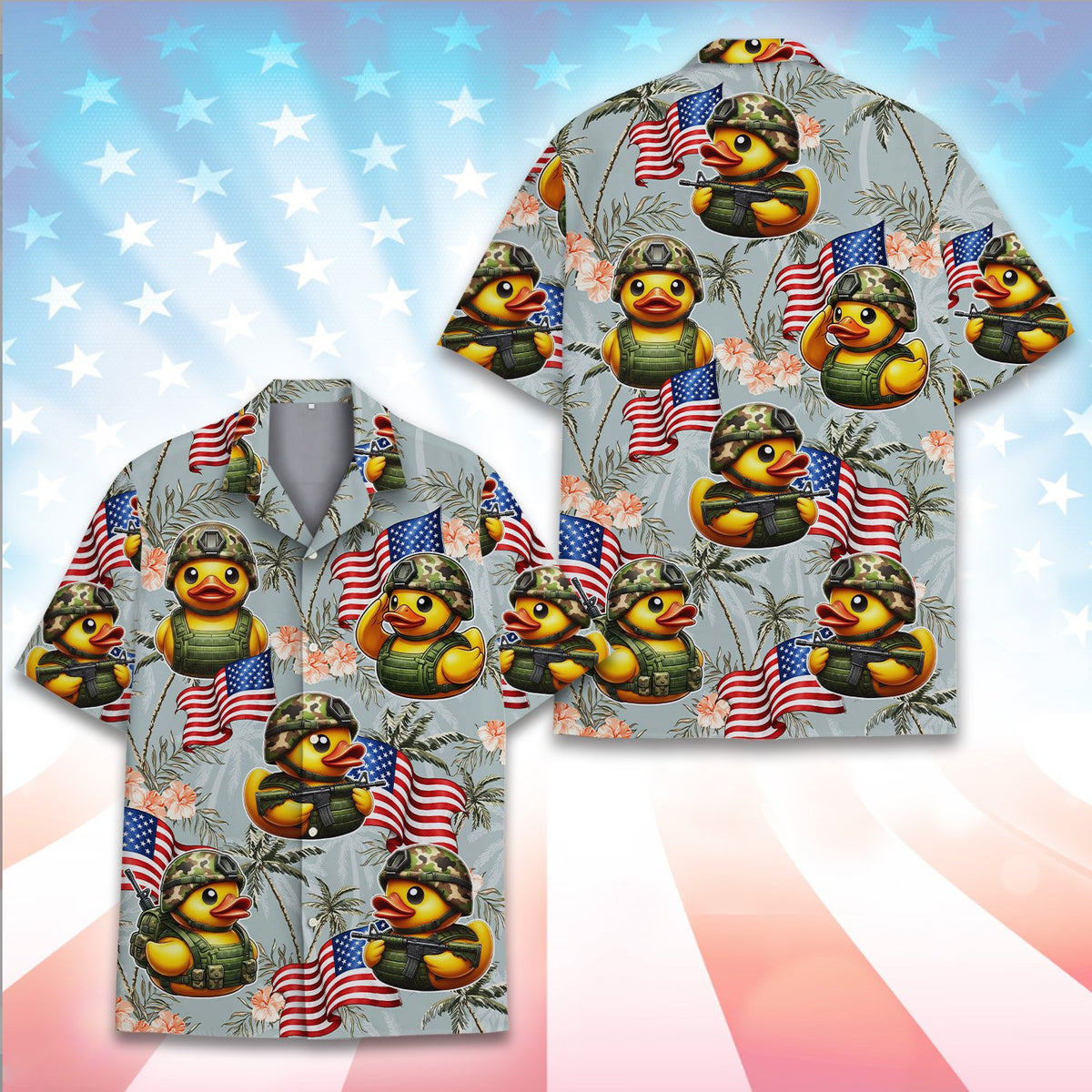 Close up of the soldier duck and American flag print