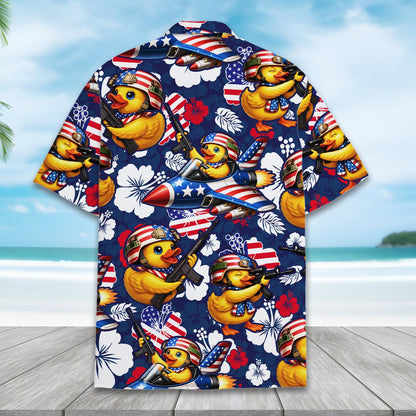 Alternate back view of the military duck tropical hawaiian shirt