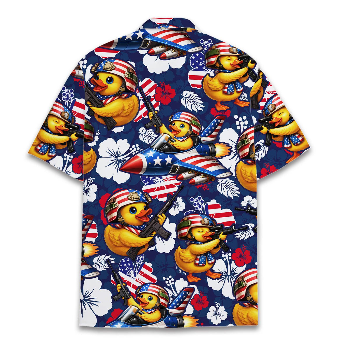 Back view of the military duck tropical hawaiian shirt