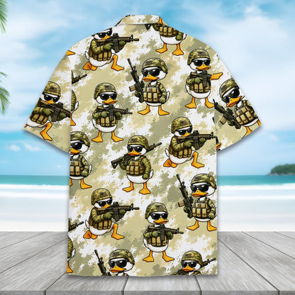Close up of the back panel of the camo hawaiian shirt