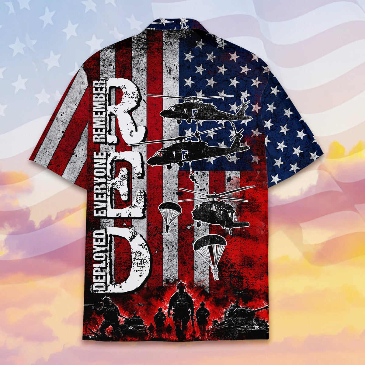 Detail of the back of the RED military shirt