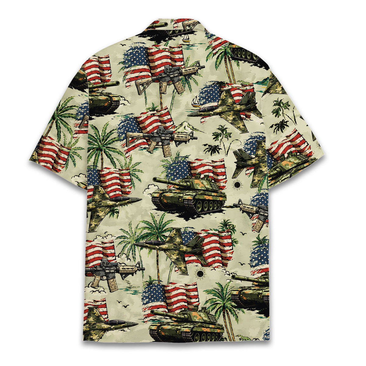 Back view of the military/patriotic hawaiian shirt