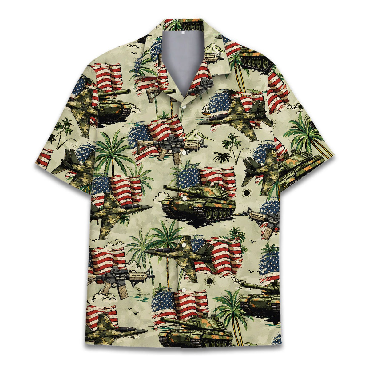 Alternative front view of the patriotic hawaiian shirt