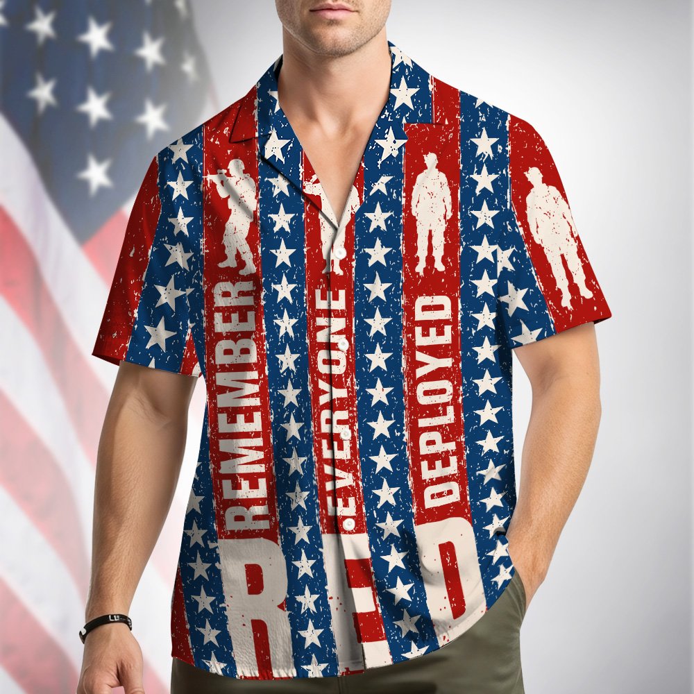 Second lifestyle image showing the fit of the patriotic hawaiian shirt