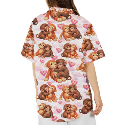 Back view of the monkeys Valentine's Day Hawaiian shirt