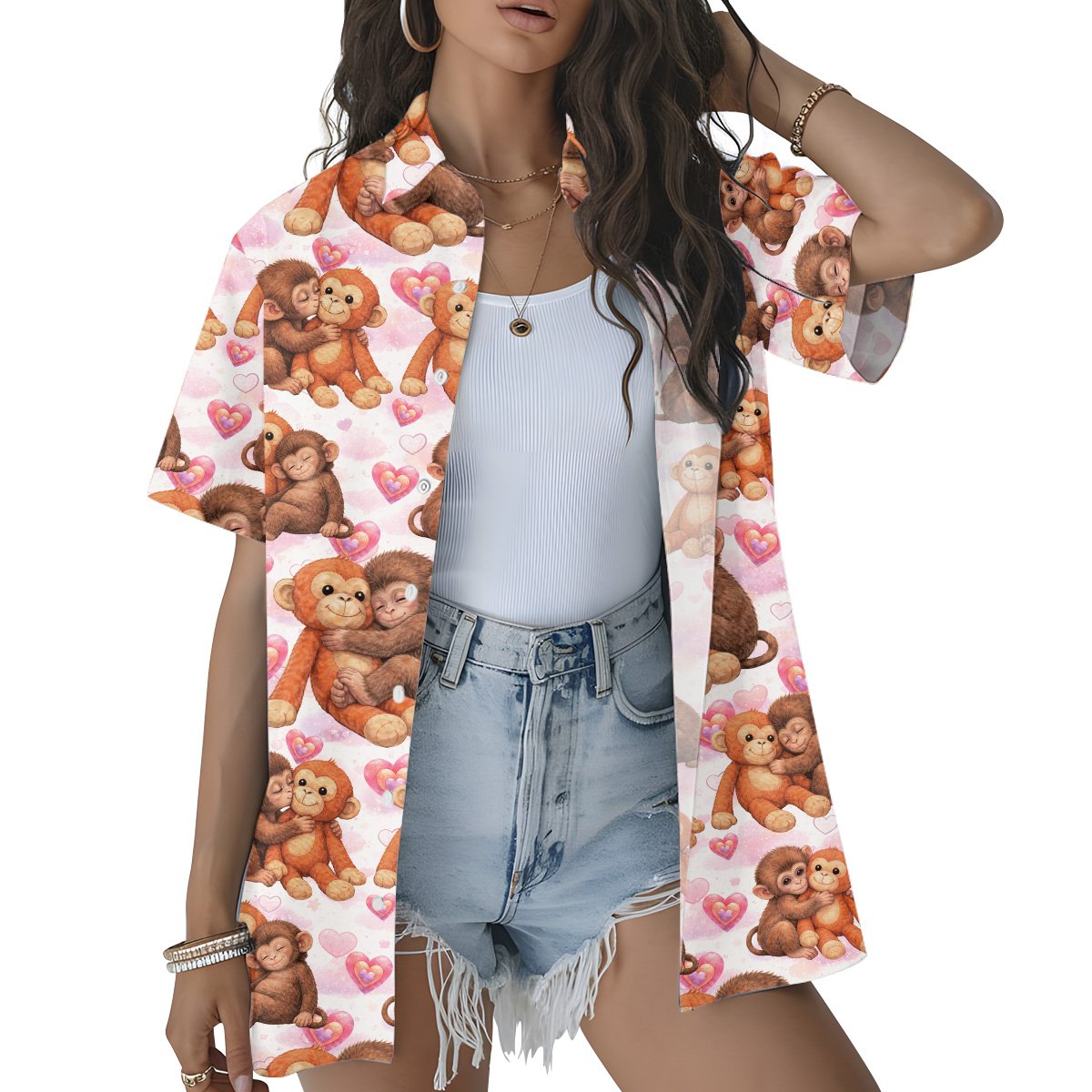 Second lifestyle view of the monkeys Valentine's Day Hawaiian shirt