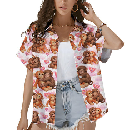 Lifestyle view of the matching family Hawaiian shirts being worn