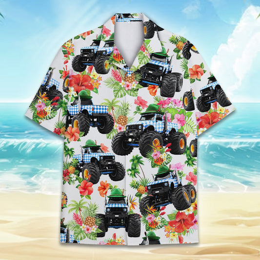 White monster hawaiian shirt with tropical print, main view