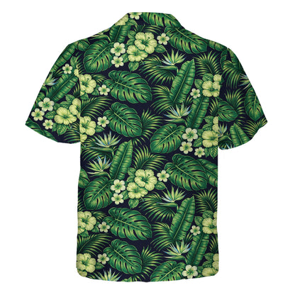 Back view of the matching family hawaiian shirt with monster truck theme