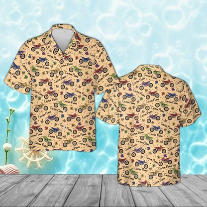 Personalized beige motocross hawaiian shirt with custom name, front view