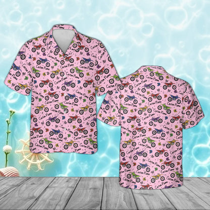Personalized pink motocross hawaiian shirt for family matching outfits, front view