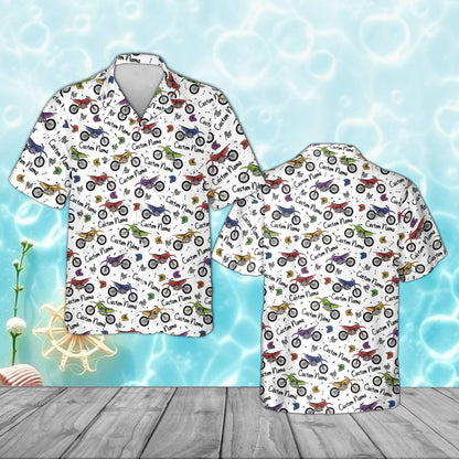 Personalized white motocross hawaiian shirt with custom name and number matching family apparel, main view