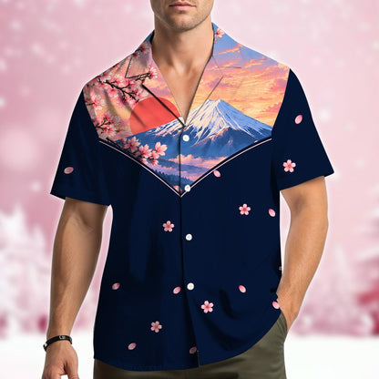 Second lifestyle view of individuals in the mount fuji hawaiian shirt