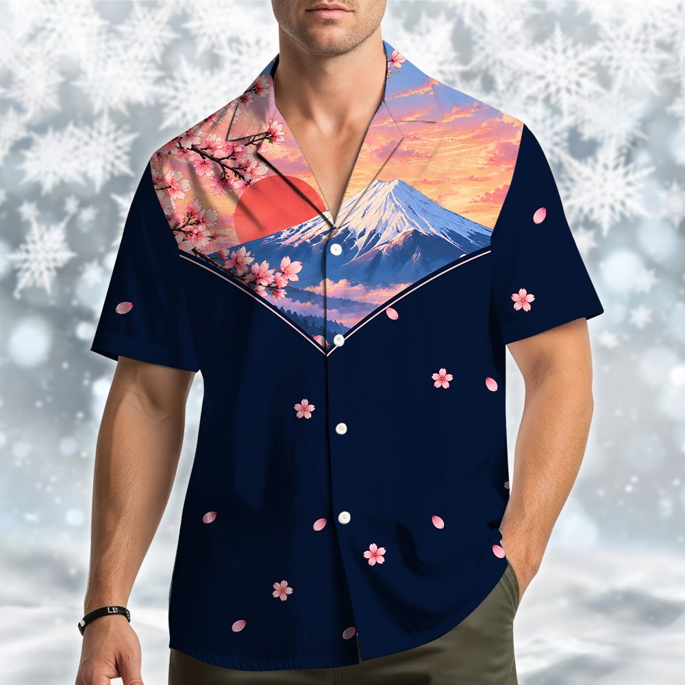 Third lifestyle view showing the floral hawaiian shirt in an outdoor setting