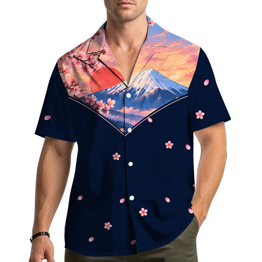 Lifestyle view of a family wearing the matching family hawaiian shirts