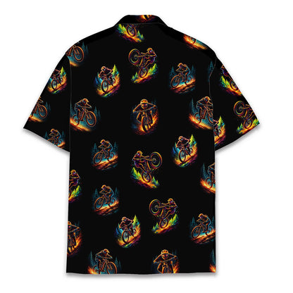 Back view of the mountain biking hawaiian shirt
