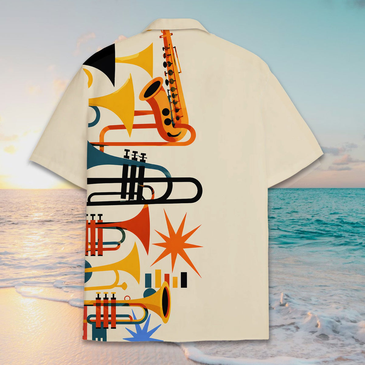 Alternative back view of the music hawaiian shirt