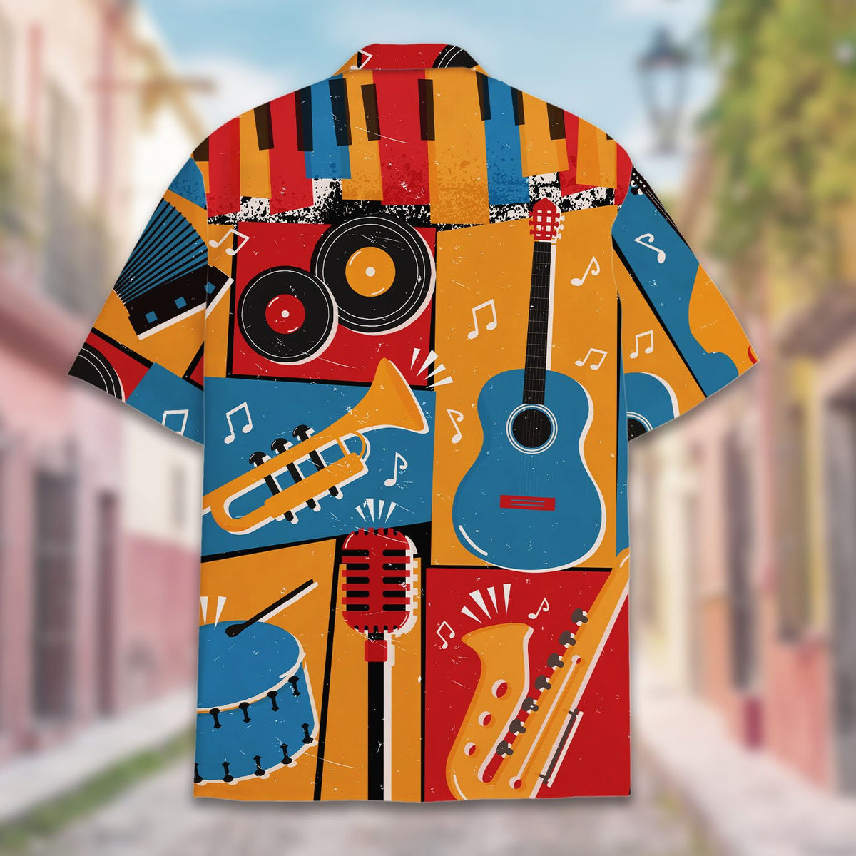 Another back view of the vibrant matching family hawaiian shirt