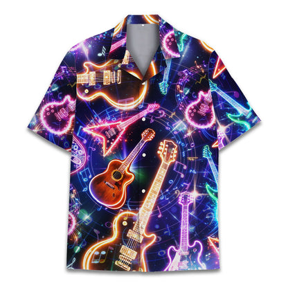 Close up front view of the glowing musical notes on the shirt