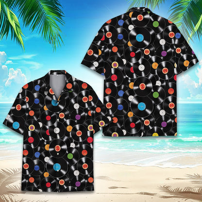 Lifestyle view of the music hawaiian shirt being worn