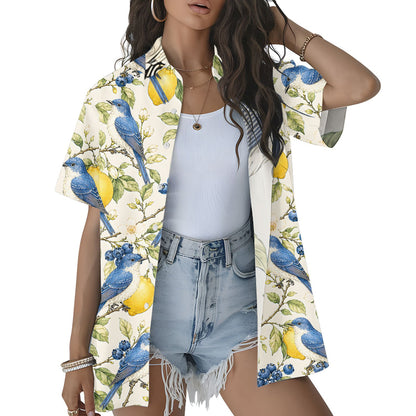 Fourth lifestyle view of the beige nature hawaiian shirt in a summer setting