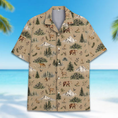 Another front view of the matching family hawaiian shirt with woodland animals