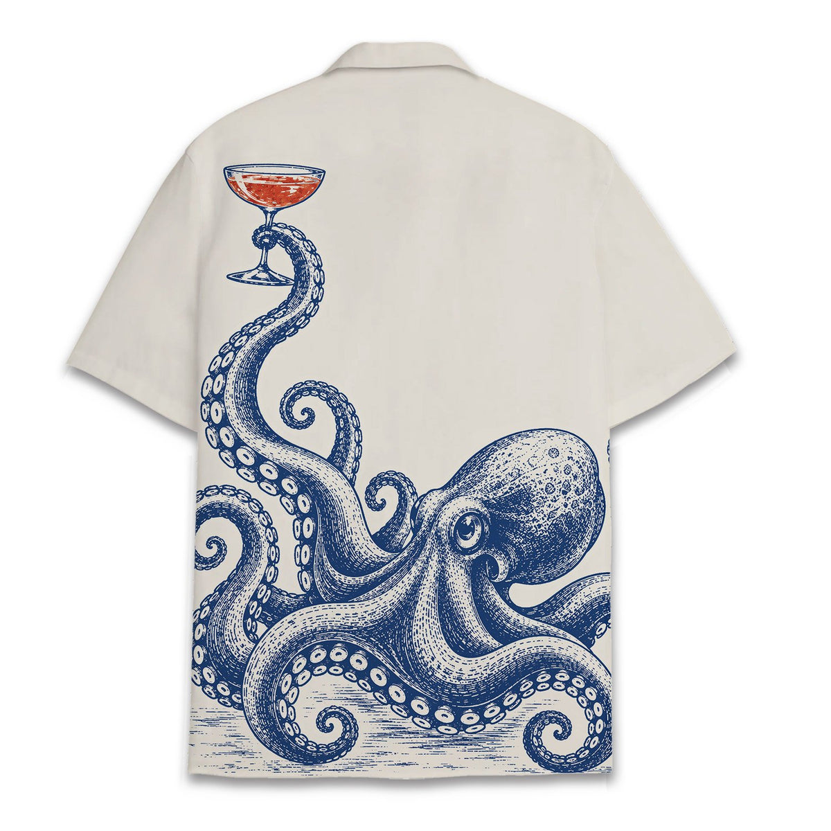 Back view of beige nautical hawaiian shirt
