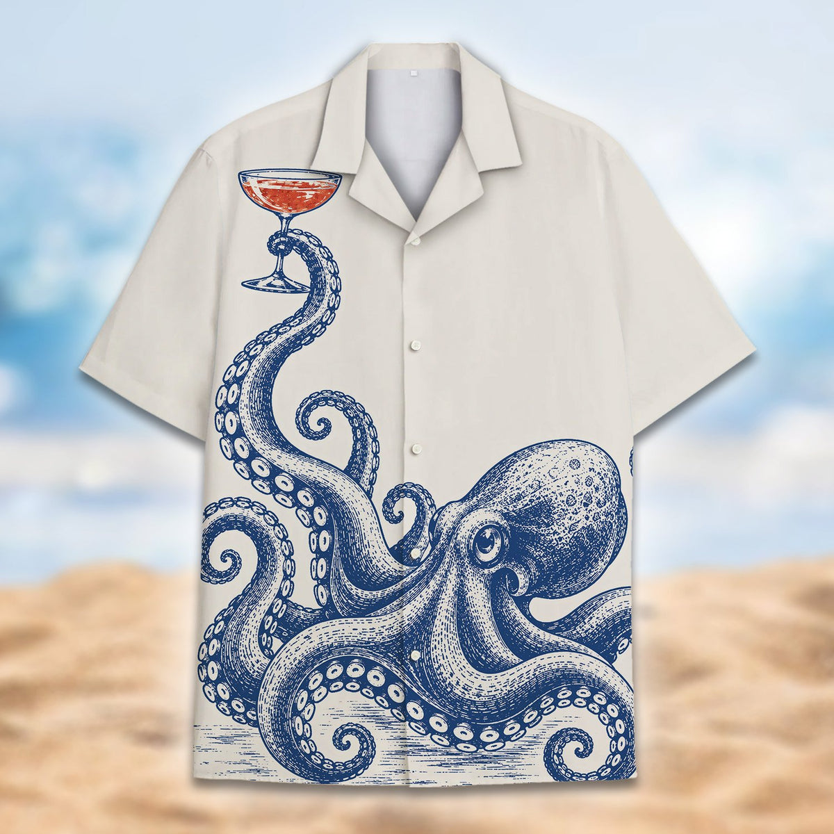 Alternative front view of the nautical hawaiian shirt