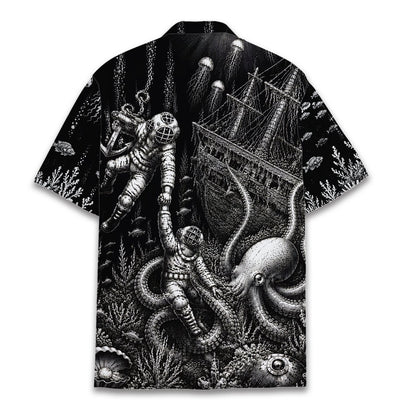 Back view of nautical deep sea hawaiian shirt
