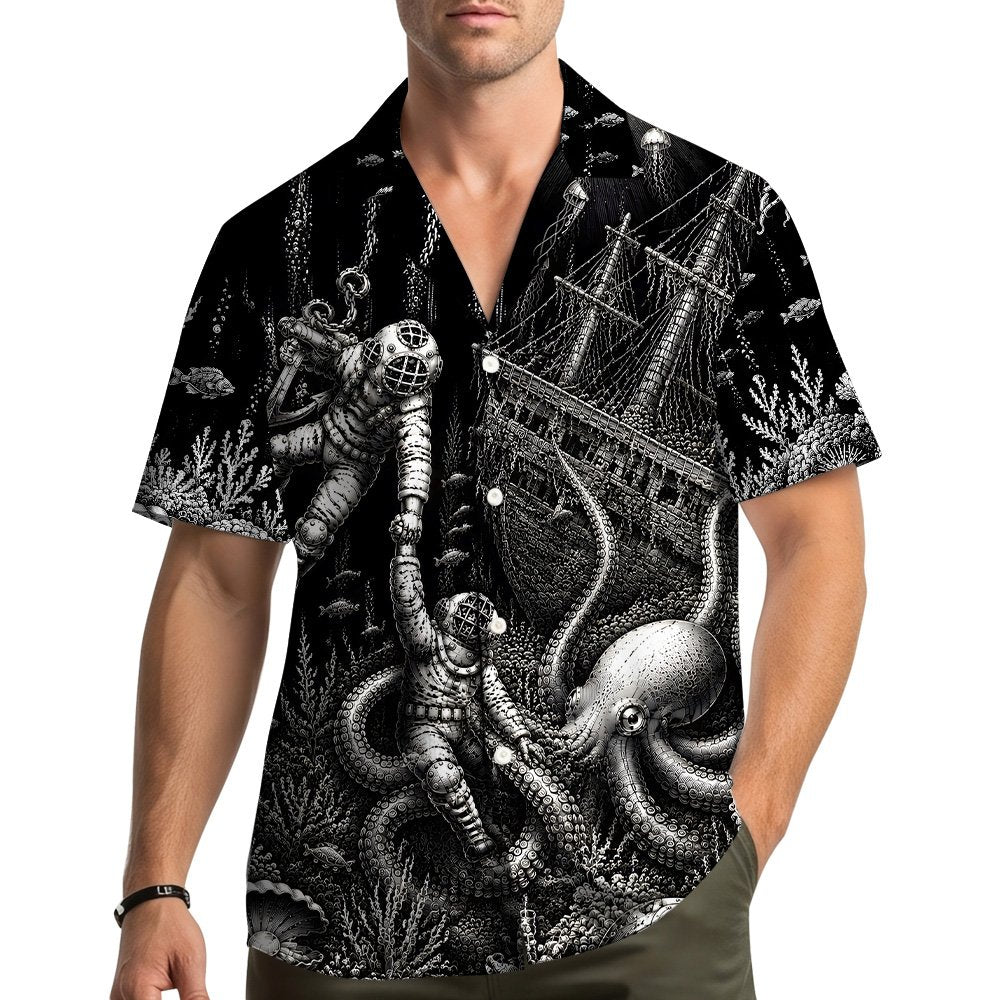 Lifestyle view of matching family hawaiian shirts for summer