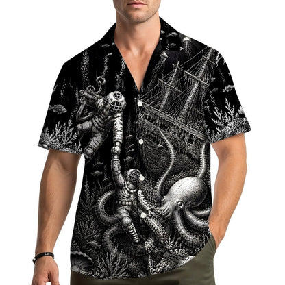 Lifestyle view of matching family hawaiian shirts for summer