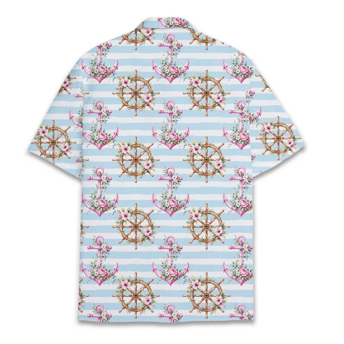 Back view of nautical floral hawaiian shirt