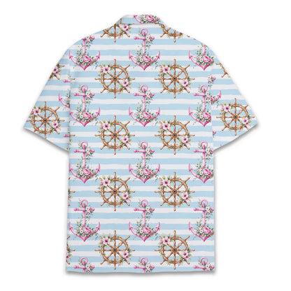 Back view of nautical floral hawaiian shirt