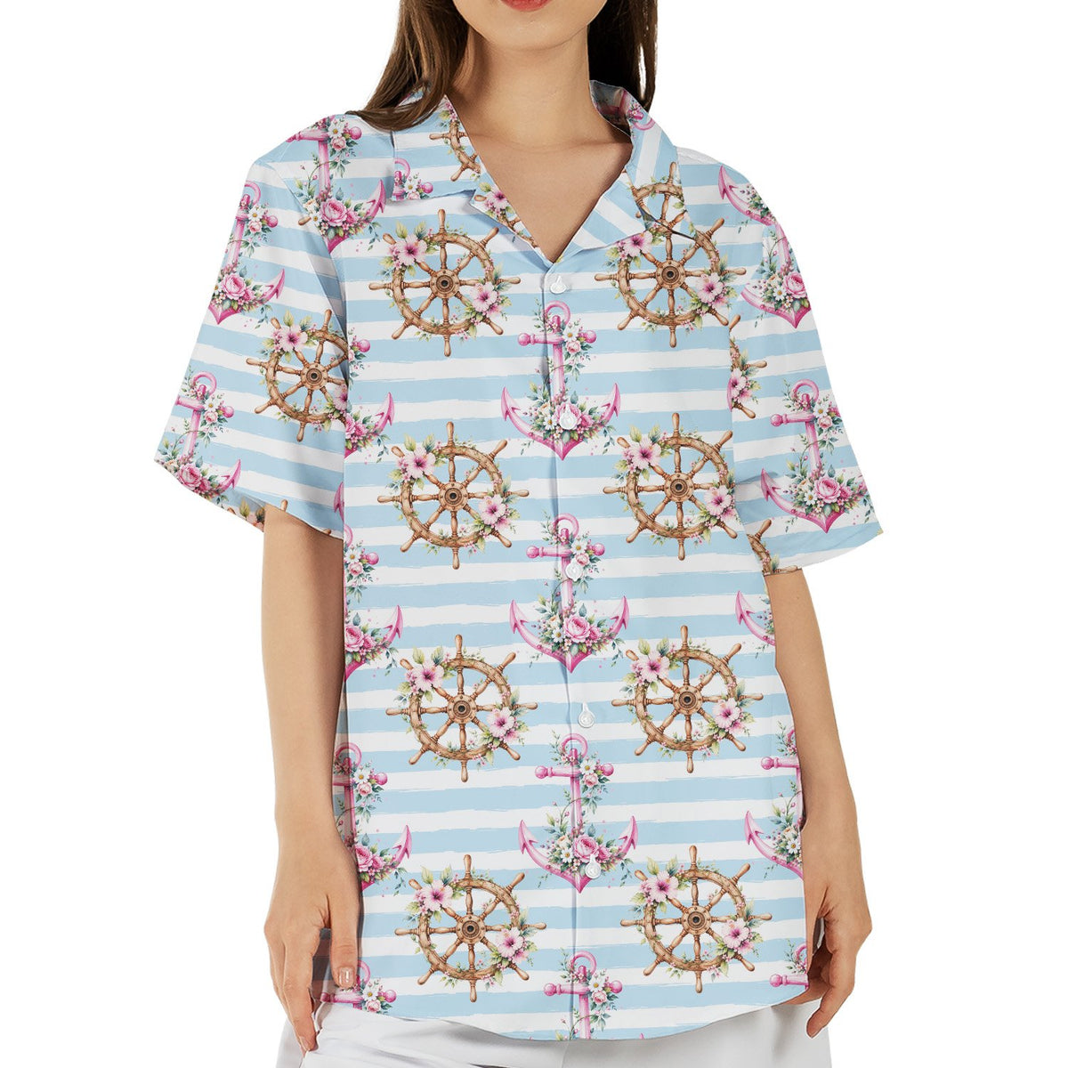 Lifestyle view of matching family hawaiian shirts