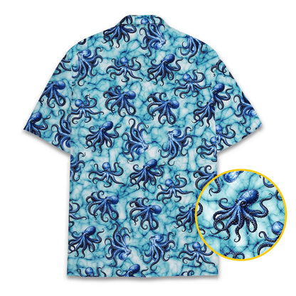 Detailed back view of the abstract hawaiian shirt pattern