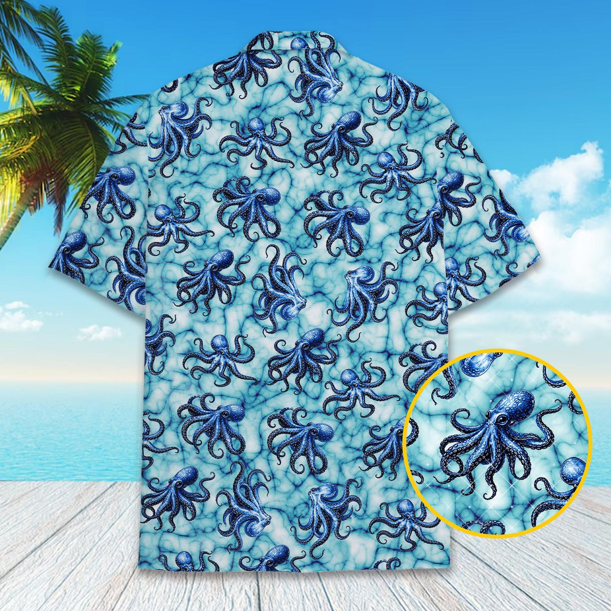 Back view of the blue nautical hawaiian shirt