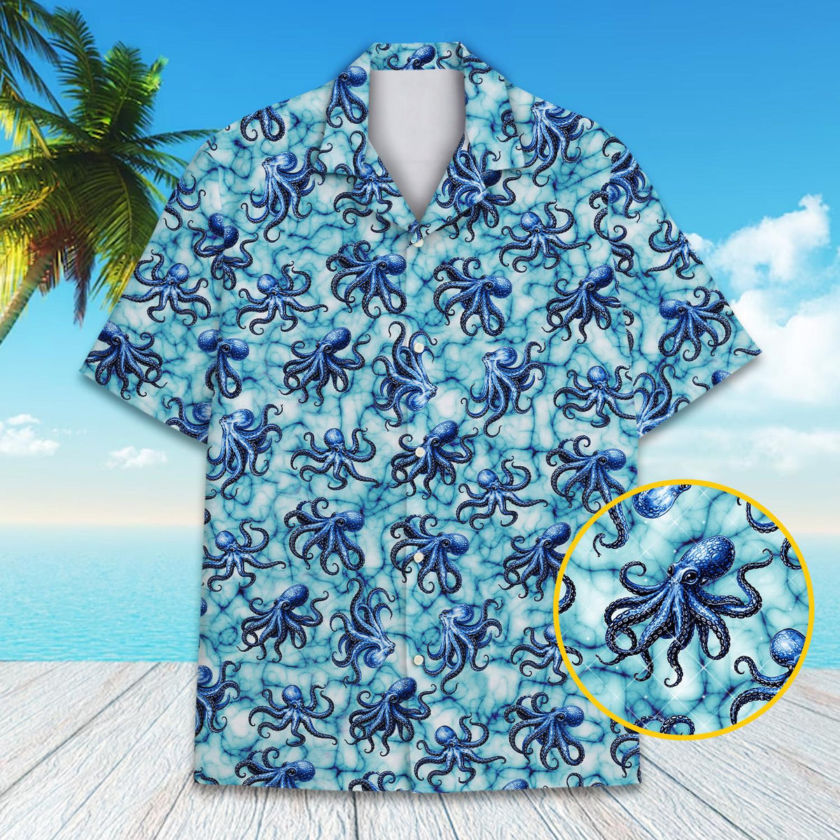 Detailed front view of the nautical hawaiian shirt