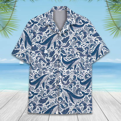 Front angle view of the nautical hawaiian shirt