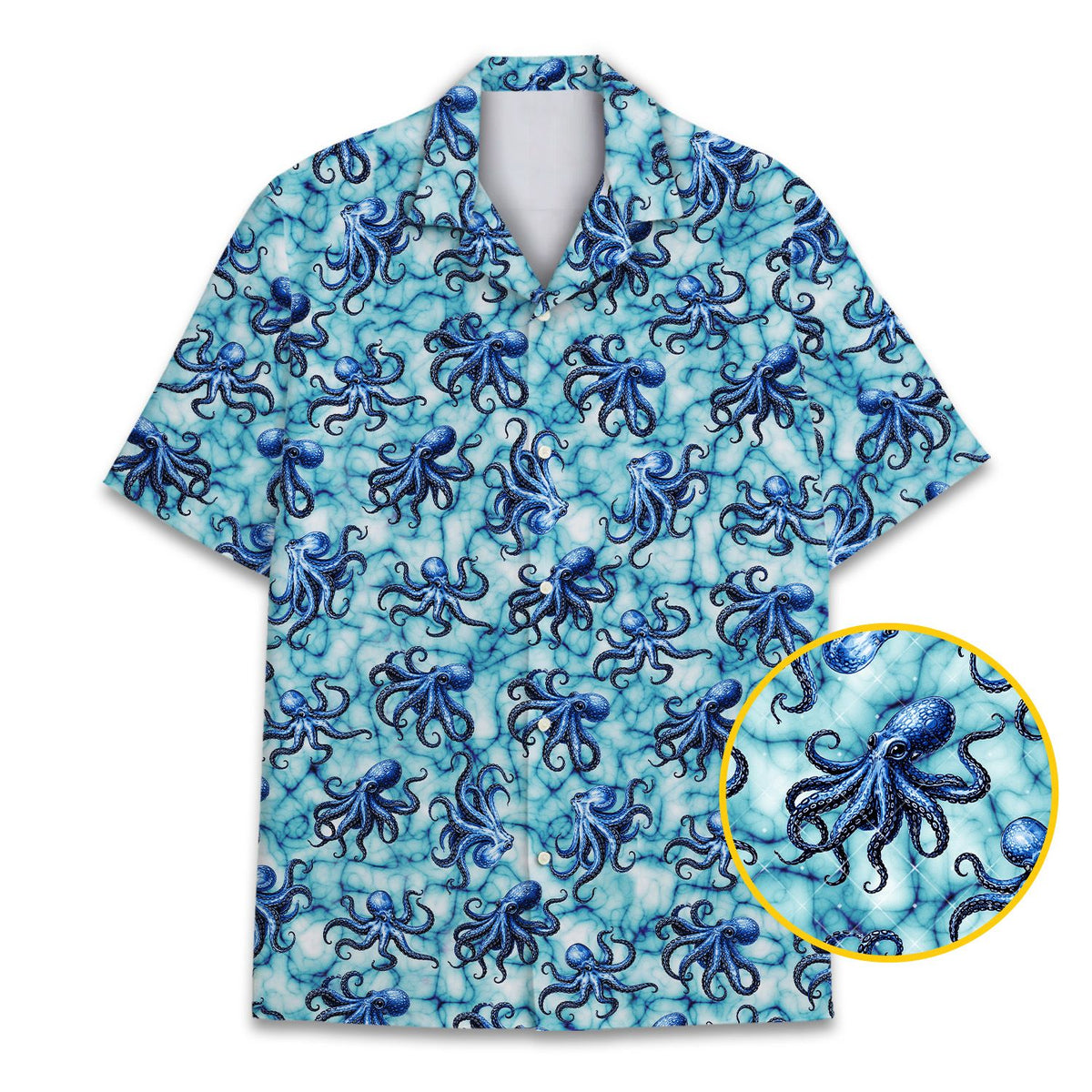 Matching blue nautical hawaiian shirt featuring octopus print, main view