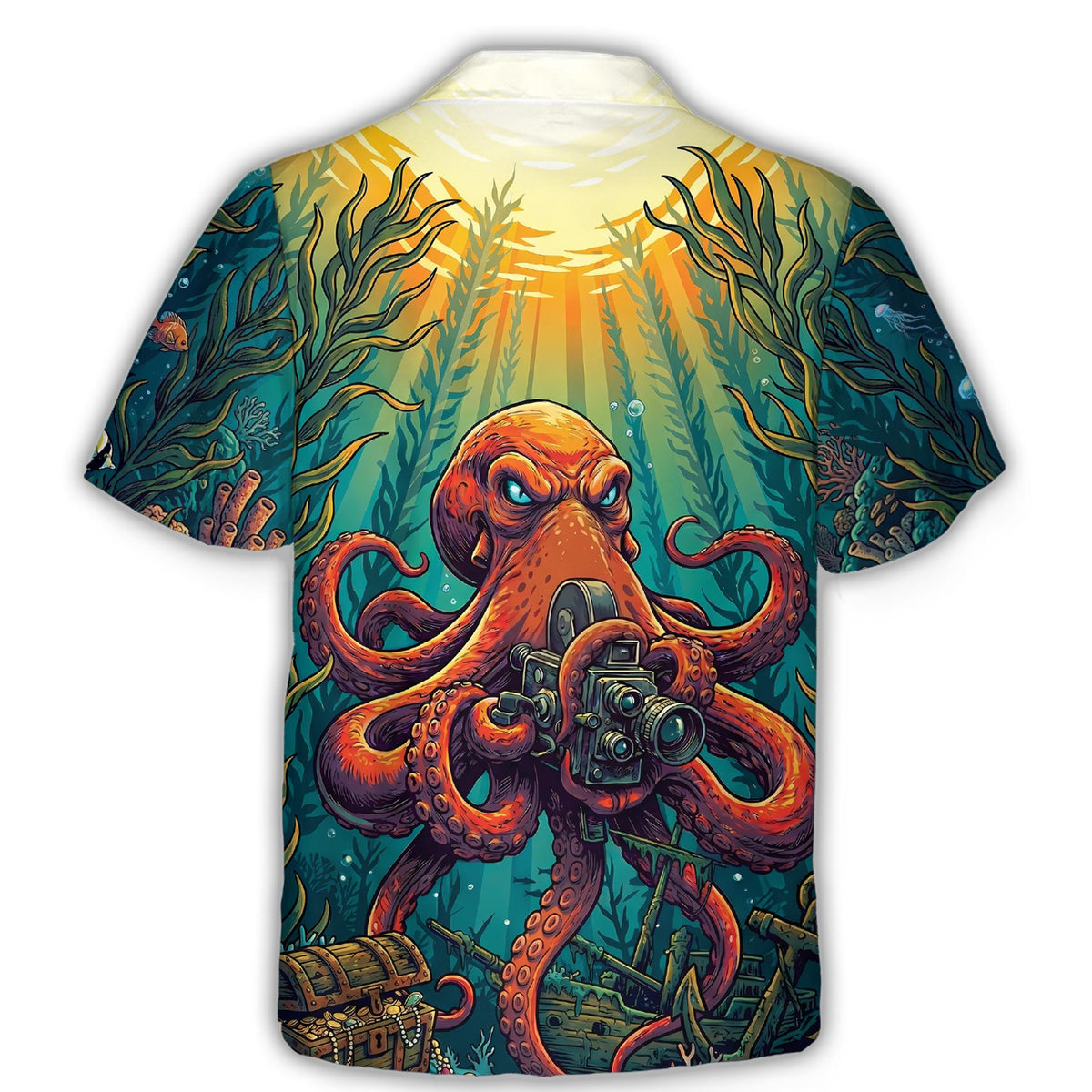 Back view of the vibrant underwater ocean scene hawaiian shirt