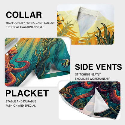 Detailed side view of the nautical ocean hawaiian shirt